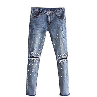 Ripped pearled Slim Denim Pants for women – Republique Trendz