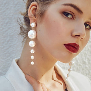 Trendy Big Simulated Pearl Long Earrings