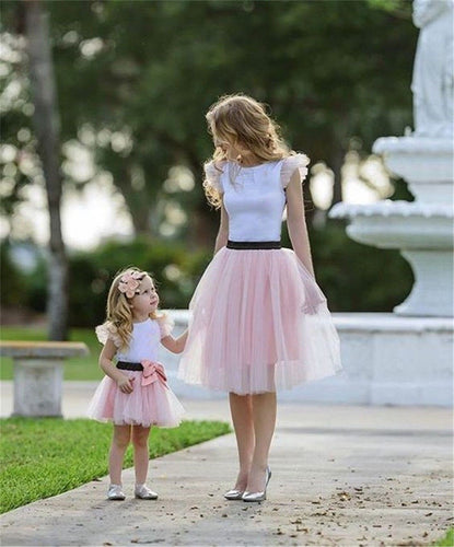 Mom and Daughter Matching 2 piece Ruffle T-shirt and Tutu Skirt Dress