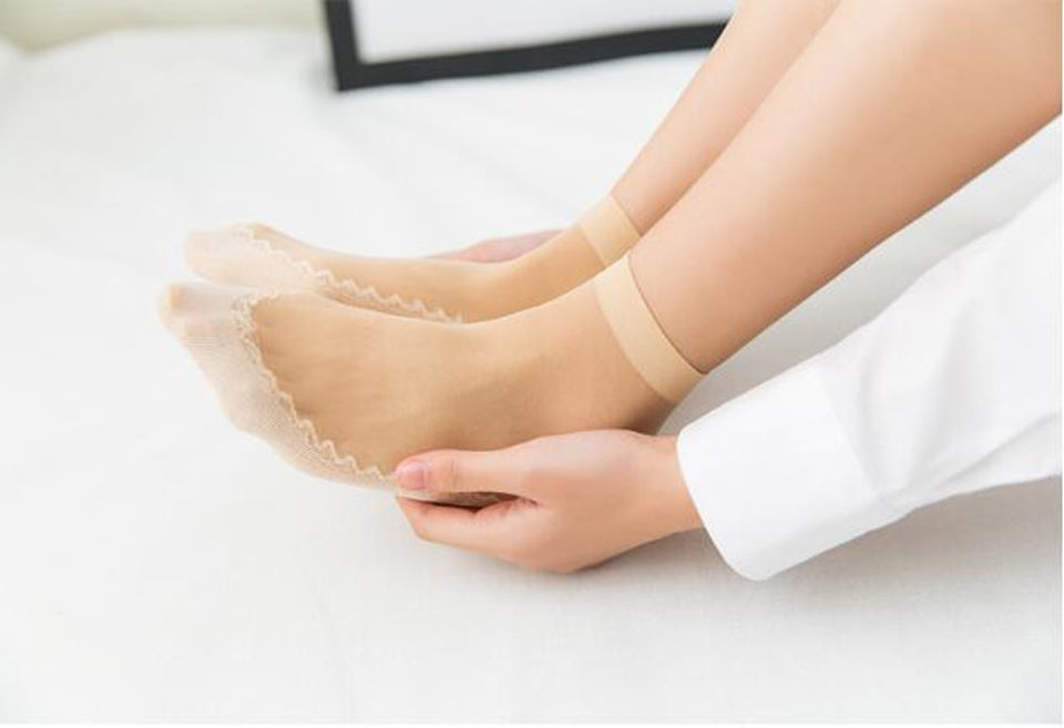 New Women's Silk Stockings, Ultra Thin Cotton Sole ankle Socks, 10 pairs!