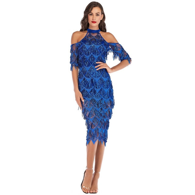 Elegant Sequined Evening Party Dress